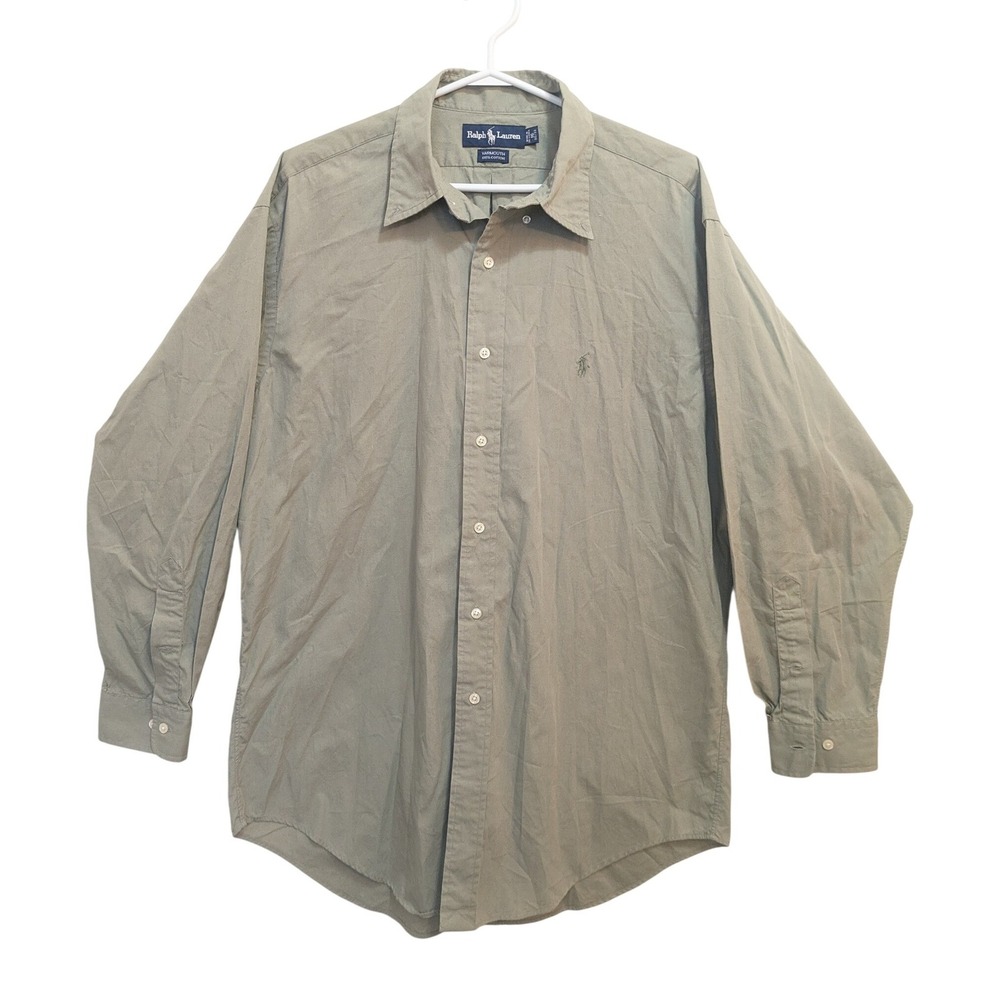 Ralph Lauren Yarmouth Men's 16 32/33 Green 100% Cotton Button‎ Down Shirt